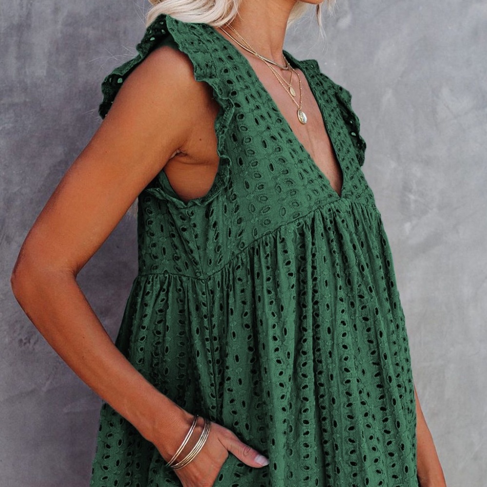 V-Neck Ruffled Sleeves Babydoll Dress